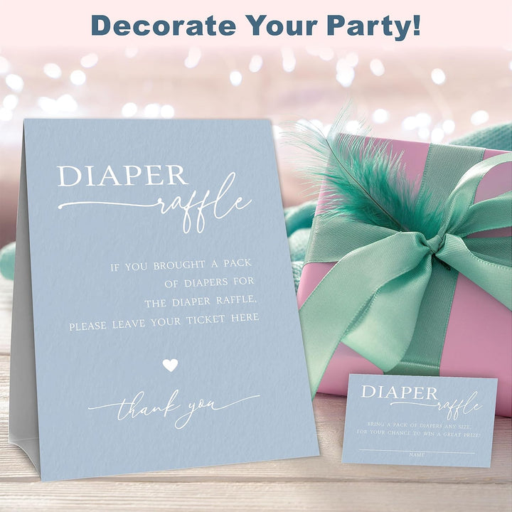 Diaper Raffle Set for Baby Shower - Minimalism - 1 Standing Sign & 50 Diaper Raffle Tickets，Gender Reveal, Baby Announcement Party Decorations & Supplies(Navy)- NBK - A10