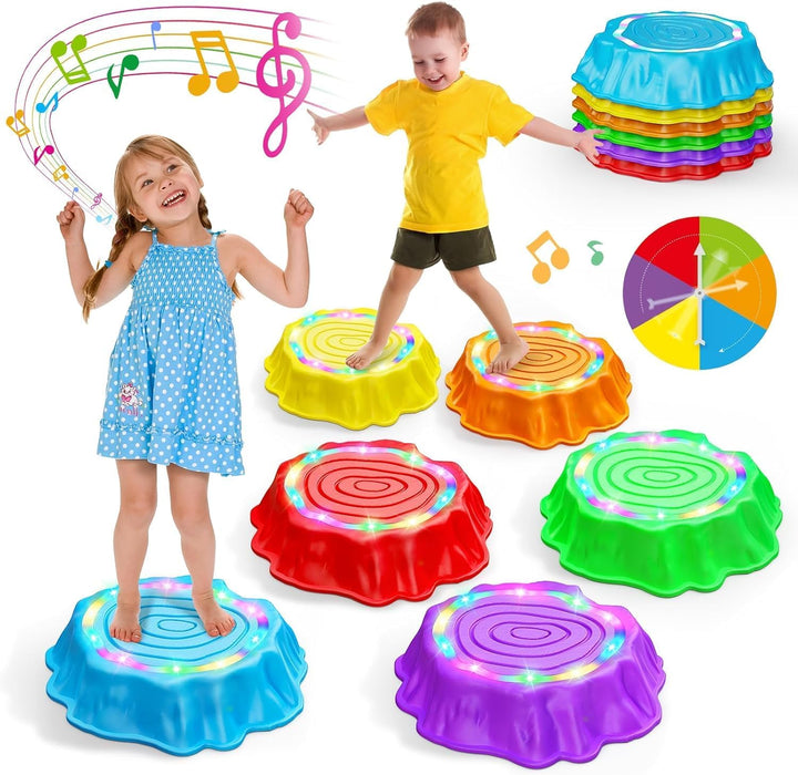 Stepping Stones for Kids, 6Pcs Light up & Music Non-Slip Stepping Stones, Sensory Toy for Toddler Balance & Coordination Skills, Indoor & Outdoor Toys, Toys for Toddlers Ages 3-5