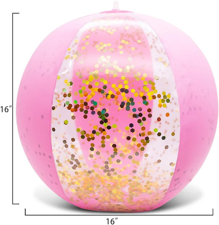 Beach Ball, 16" Glitter Beach Ball Inflatable Beach Balls for Kids & Toddlers Pool Balls Summer Party Favors