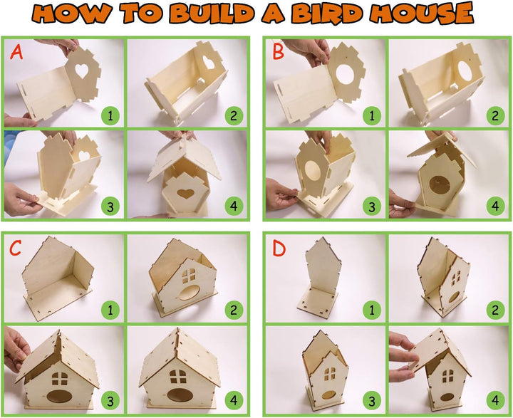 4 Pack Bird House Crafts for Kids Ages 5-8 8-12, Buildable DIY Birdhouse Kit for Children to Build, 3+ Summer Arts and Craft Projects with Paint, Boy Girl Gift Christmas