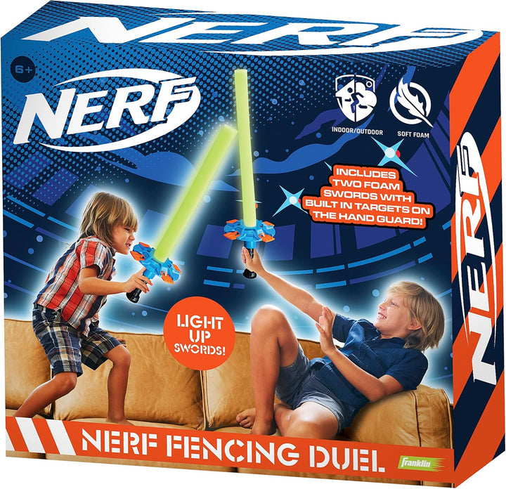 Nerf Duel Swords Set - Retractable Swords with Glow in the Dark Feature - Integrated Knockdown Targets - Kids Fencing Game, Green, Blue, Orange