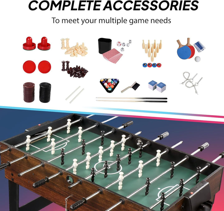 10-In-1 Multi Game Set for Adults and Family, 48" Game Table with Hockey, Foosball, Pool, Ping Pong, Shuffleboard, Chess, Checkers, Bowling, Backgammon