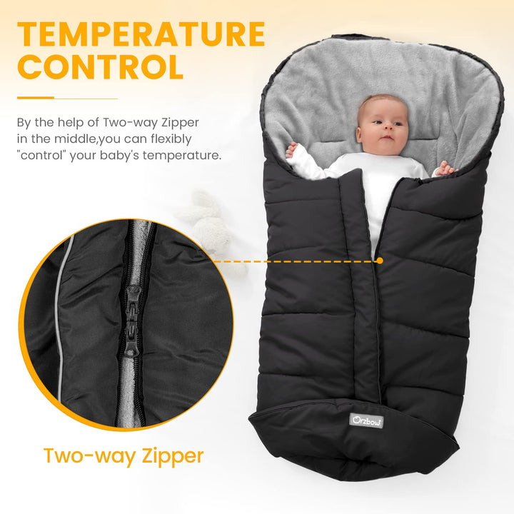 Warm Bunting Bag Universal, Stroller Sleeping Bag Cold Weather, Waterproof Toddler Footmuff (Black, Large)