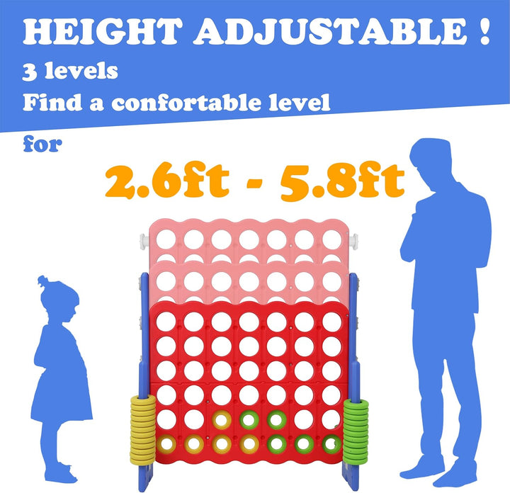 Jumbo 4 in a Row Game, 4-To-Score Giant Game Set with Adjustable Height (2.5-3.5 FT) for Kids & Adults, Indoor/Outdoor Connect Game with Quick-Release Slider, Perfect for Family and Party Games