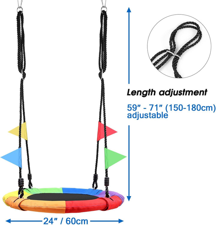 24 Inch Children Tree Swing, Outdoor Small Saucer Swing Platform Swing for Kid, round Flying Swing Wirh Adjustable Hanging Ropes for Backyard, 220Lb Weight Capacity Great for 1-2 Kids