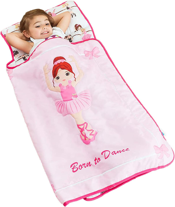 Toddler Nap Mat with Removable Pillow -Underwater Mermaids- Carry Handle with Fastening Straps Closure, Rollup Design, Soft Microfiber for Preschool, Daycare Sleeping Bag, Ages 2-6 Years