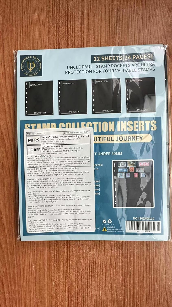 Stamp Collection Inserts - Collector Stamp Album 12 Sheets with 4 Mixed Sizes for Stamp Collection Binder Kit IS01MX112