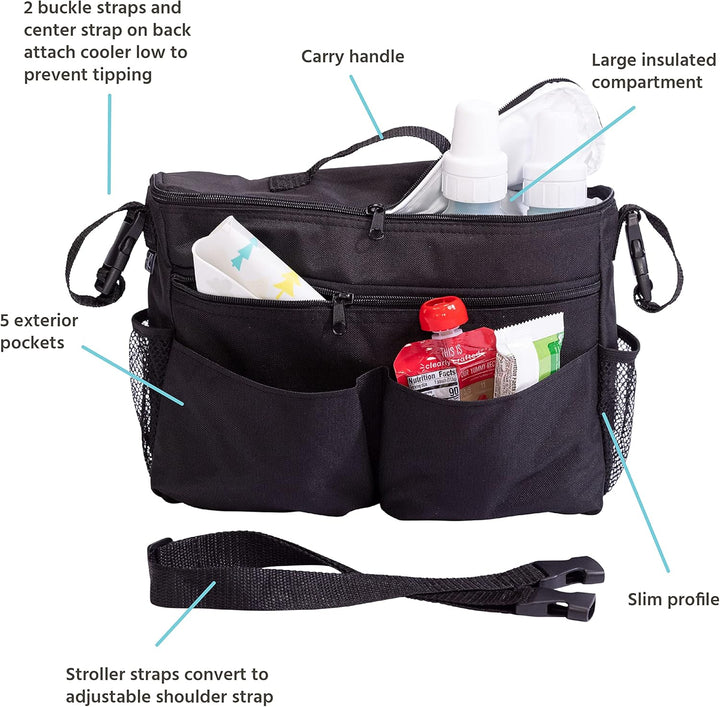 Cool 'N Cargo Stroller and Wagon Cooler and Organizer - Universal Fit - Insulated - Attaches to Strollers, Wagons, Walkers and Wheelchairs - Large Capacity - Black