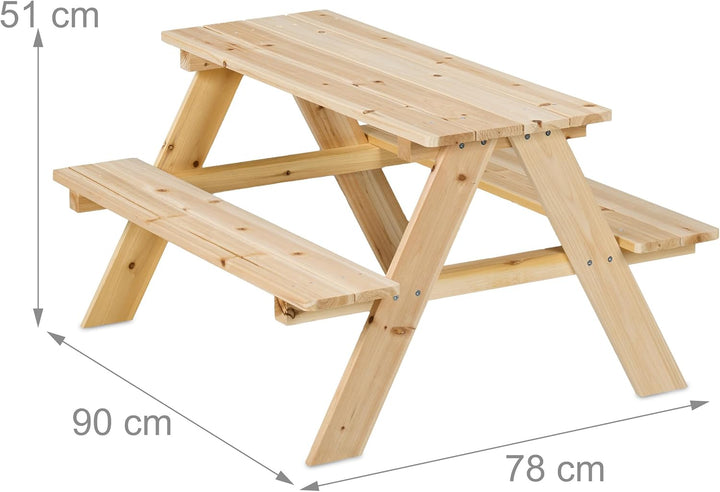 Children'S Garden Picnic Bench Seat Set 51 X 90 X 78 Cm for 4 Children Wooden Natural