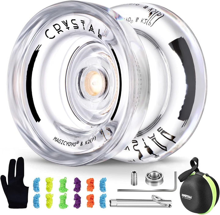 K2 Crystal Black Yoyo Professional, Responsive Yoyo for Kids Beginners with Extra Unresponsive Yo Yo Bearing, Pro Plastic Trick Yo Yo for Adults+12 Stings+Bearing Removal Tool+Storage Bag