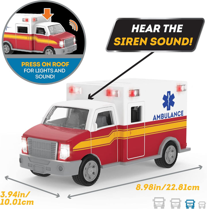 – 4-Pack of 7 Construction & Utility Toy Trucks – Includes Cement Mixer, Telehandler, Garbage, Tow & Fire Truck – Lights & Sounds – Ages 3+