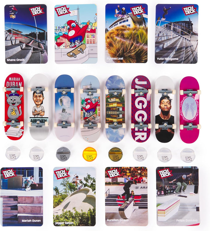 , Competition Legends 8-Pack Fingerboards with Collectible Cards, Olympic Games Paris 2024, Customizable Mini Skateboards, Kids Toys for Ages 6 and Up