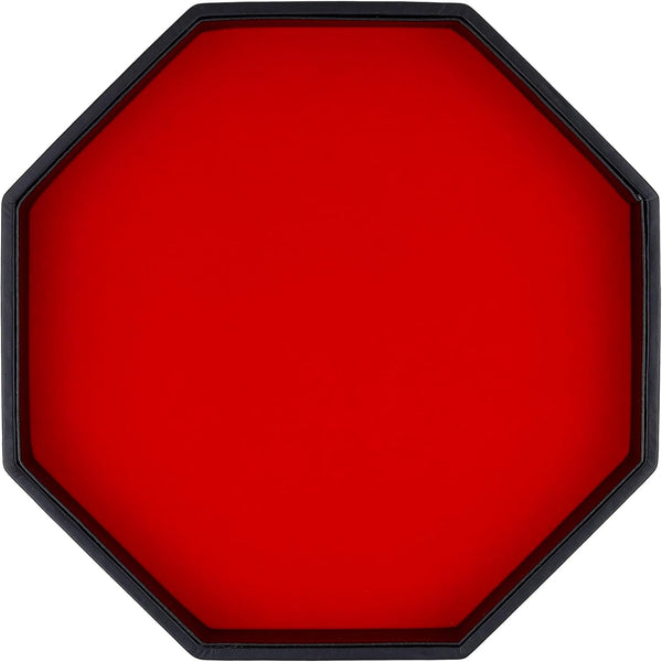 Dice Rolling Tray, Felt Lined PU Leather Octagon Dice Tray for Dungeon Crawler Games, Red