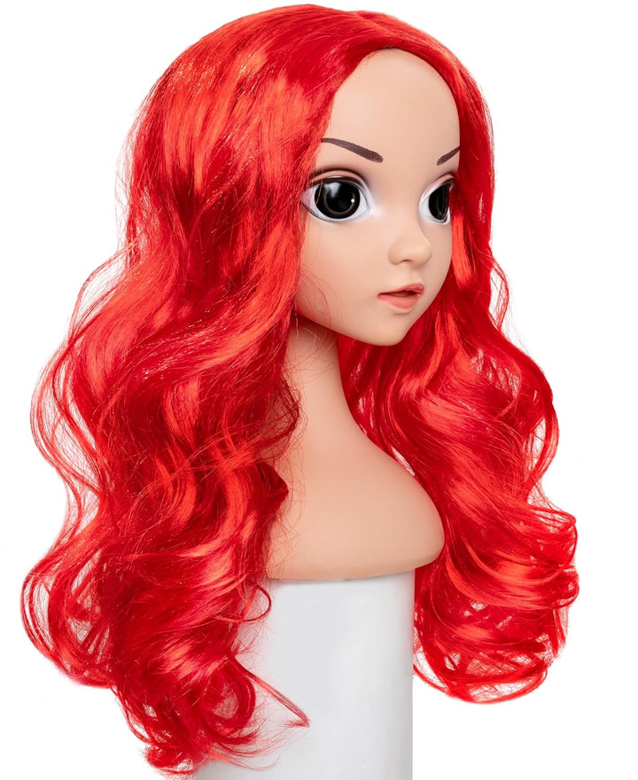 Mermaid Wig for Girls Costume Accessories Halloween Princess Cosplay Long Curly Red, M