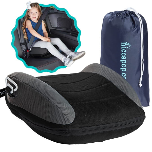 Uberboost Inflatable Booster Car Seat | Blow up Narrow Backless Booster Car Seat for Travel | Portable Booster Seat for Toddlers, Kids, Child | Black/Gray