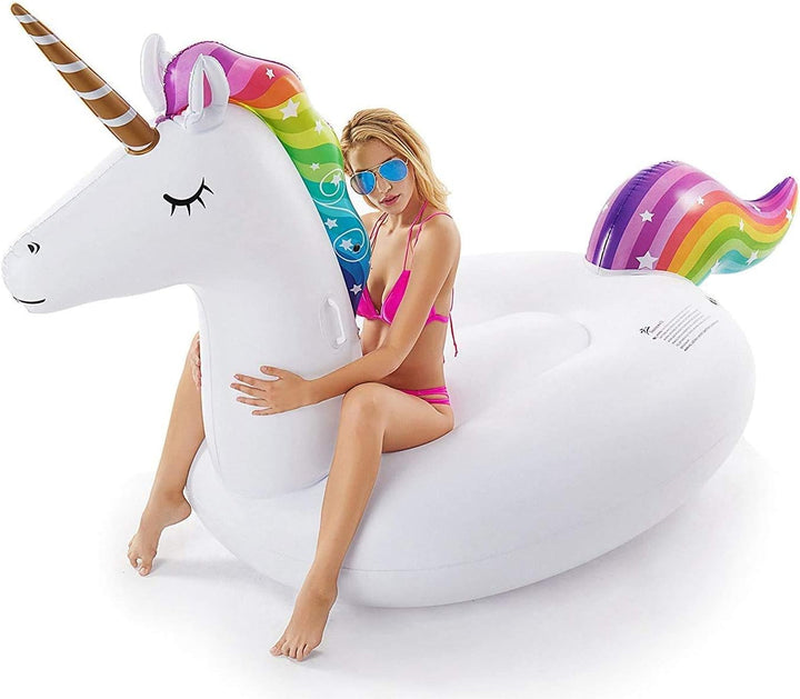 Giant Inflatable Unicorn Pool Float Floatie Ride on with Fast Valves Large Rideable Blow up Summer Beach Swimming Pool Party Lounge Raft Decorations Toys for Kids Adults
