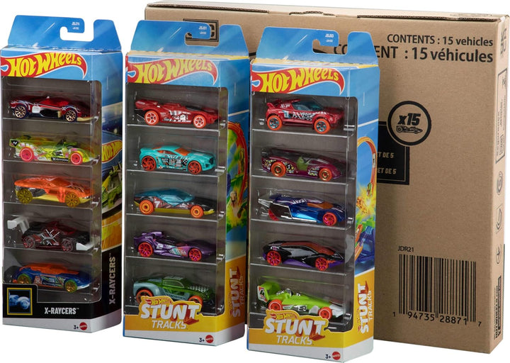 Toy Cars or Trucks 5-Pack Bundle, 3 Themed Sets of 5 1:64 Scale Vehicles, 15 Total Vehicles for Kids & Collectors (Styles May Vary)
