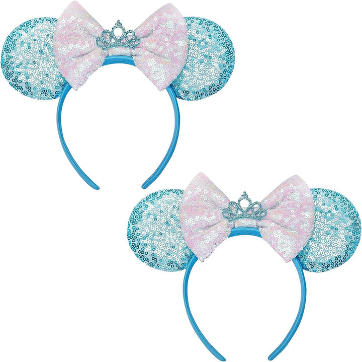 Mouse Ears, Sequin Mouse Ears Headband for Girls Women Halloween Birthday Party (Orange Bow)