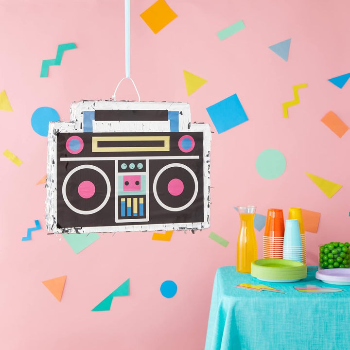 Boombox Pinata - 80S and 90S Theme Party Decorations, Hip Hop, Retro Birthday Supplies (16.5X12.8X3 In) - 90S Party Decorations - Boom Box Decor Pinata