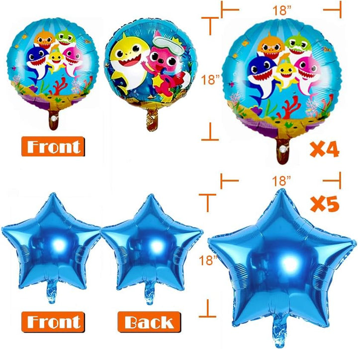 Shark Birthday Party Decorations for Boys and Girls, 26” Cartoon Helium Balloons XL for Baby Birthday Party with 9 Pcs 18” round and Star Ocean Theme Balloons, Shark Party Decorations (14 Pcs)
