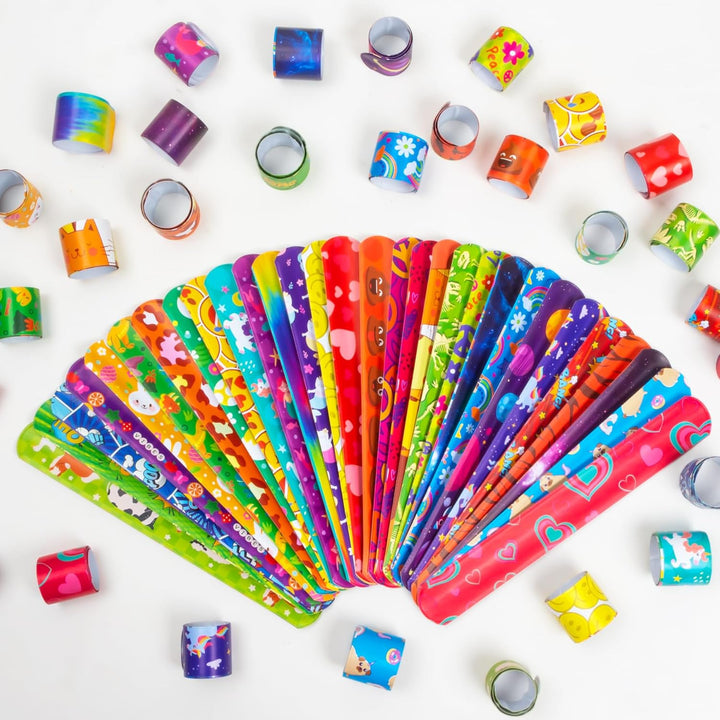 60 Pcs Slap Bracelets for Kids, 30 Styles Colorful Bulk Slap Wristbands - Animals Heart Galaxy Cute Slap Bracelets for Easter Party Favors Classroom Prizes Exchanging Gifts