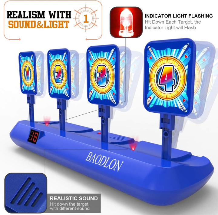 Digital Shooting Targets with Foam Dart Toy Gun, Electronic Scoring Auto Reset 4 Targets, Shooting Game Toys Gifts for Age of 5, 6, 7, 8, 9, 10+ Years Old Kids, Boys, Compatible with 2 Toy Gun