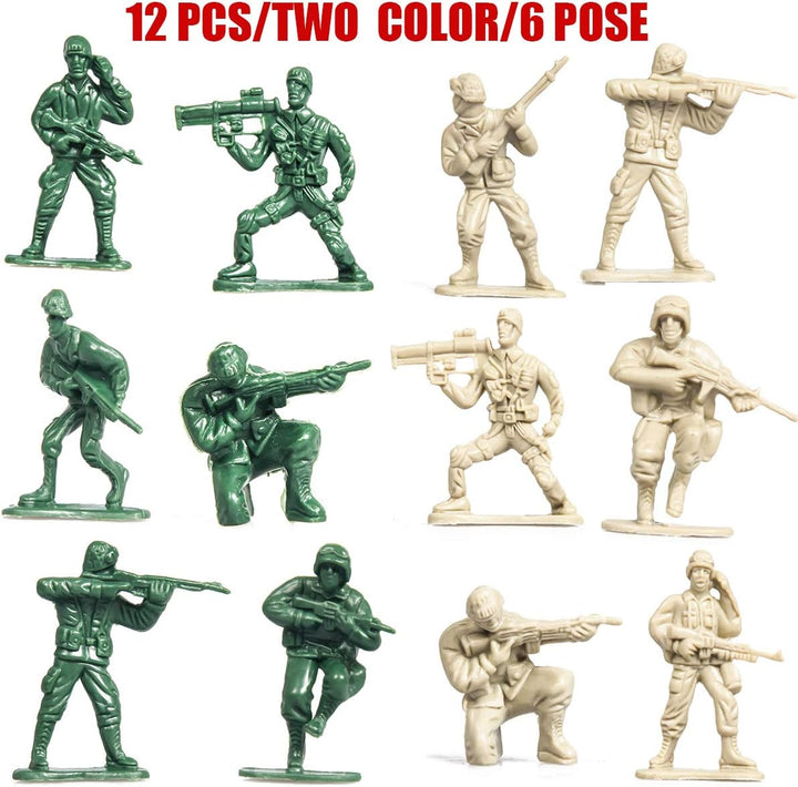 18 Pack Die-Cast Military Vehicles Sets,6 Pack Assorted Alloy Metal Models Car Toys and 12 Pack Soldier Army Men, Mini Army Toy Tank,Panzer,Anti-Air Vehicle,Helicopter Playset for Kids Boys