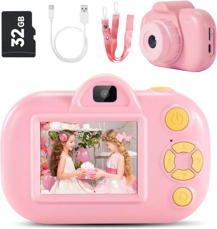 Kids Camera Digital Camera for Age 3-8, 1080P Toddler Camera for Kid with 32GB SD Card, Toddler Girls Toys Age 6-8, Christmas Birthday Gifts for Children
