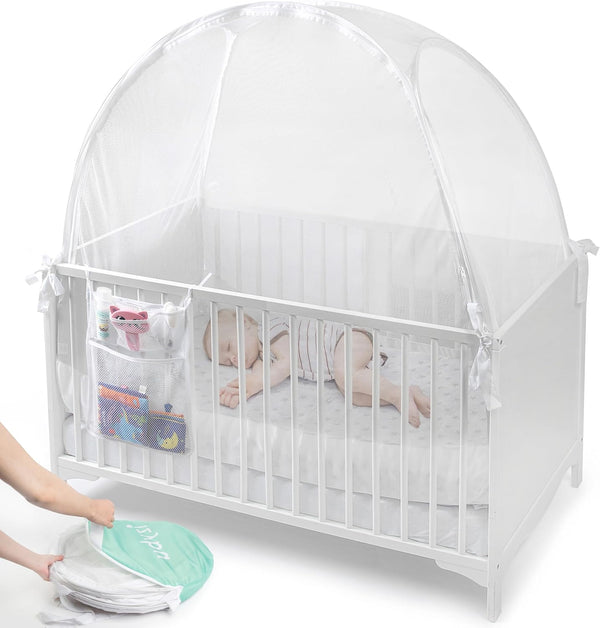 Baby Crib Tent to Keep Baby from Climbing Out – Breathable Cotton Mesh – Locking Zippers – Pop-Up Crib Canopy Net – Safe Anti-Climb Crib Cover –  Crib Tent – Fits Standard 52” Cribs