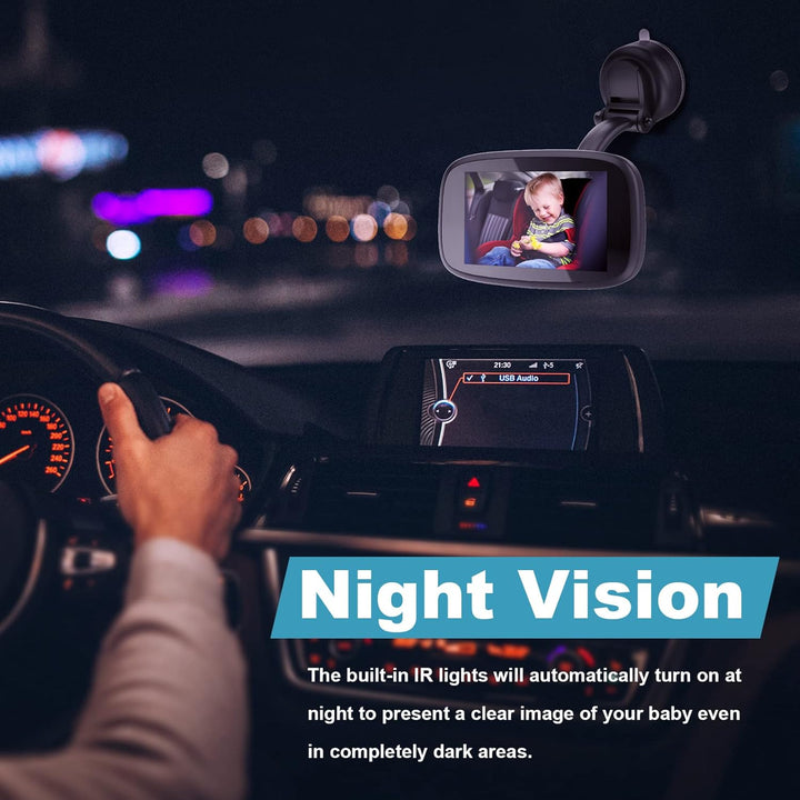 1080P Baby Car Mirror, 4.3" Baby Car Camera Monitor with 170° Wide View, HD Night Vision Function and Reusable Sucker Bracket, Safety Rear Facing Car Set Camera for Infants Kids Toddlers