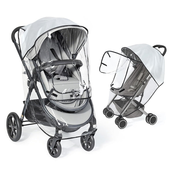 Universal Clear Stroller Rain Cover, No-Zip Waterproof Stroller Cover - Food Grade EVA & Frosted PVC, Baby Travel Weather Shield, Breathable Rain Cover for Most Single Strollers, Black