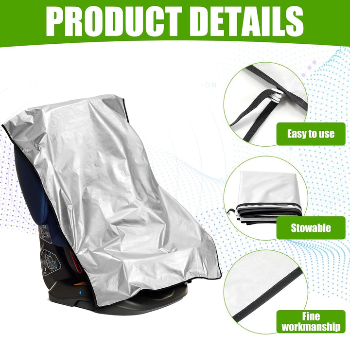 2 Pcs Car Seat Sun Shade Cover Car Seat Cooler Toddler Car Seat Cover Heat Protector Reflective Baby Seat Covers Keep Baby Cool and Child Safety for Travel (Strap Style,Silver Coated Cloth)