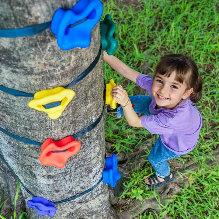 Ninja Tree Climbing Kit, 20 Rock Climbing Holds & 6 Ratchets, Large Climbing Rocks for Kids & Adults Outdoor Backyard Ninja Tree Obstacle Course Training
