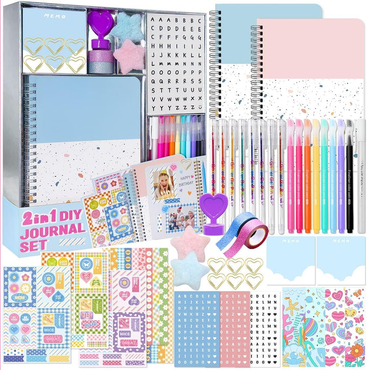 2-Pack DIY Journal Kit - Great Gift for 8-14 Year Old Girl, Art & Crafts Stuff, Scrapbook & Diary Supplies Set for Tween & Teenage Girls, Birthday Gifts for Girls Ages 8 9 10 11 12 13 14