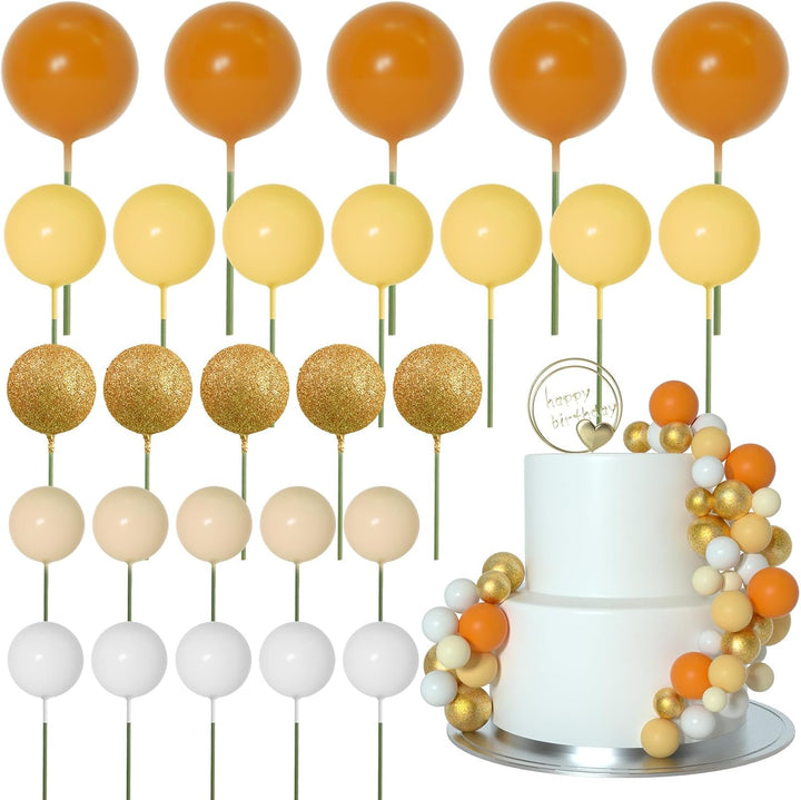 50 Pcs Ball Cake Topper Sticks Mini Balloons for Decorating Supplies Foam Balls Cake Toppers for Baby Shower, Birthday - Blue Series