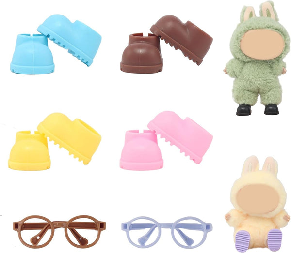 6 Pcs 17Cm Doll Shoes & Glasses Sets – 4 Colors Shoes & 2 Colors Glasses for 15-17Cm Dolls – Perfect for 17 Cm Mini Dolls Outfit Accessories (No Doll)