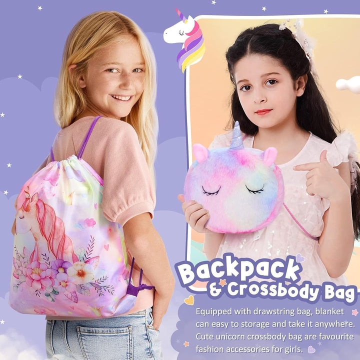 Unicorn Gifts for Girls 4-6 6-8 8-10, Kids Unicorn Toys Set with Blanket for 3 4 5 6 7 8 9 10 Year Old Toddler Teen Tween Girl Trendy Stuff Birthday Gifts Toy for Girls Daughter Niece