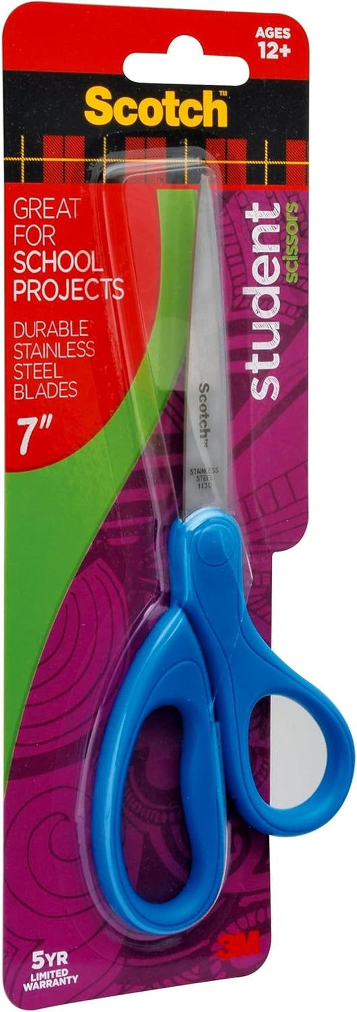 Student Scissors, 7-Inch - Blue, Green, or Purple, Colors May Vary (1407S-MIX)