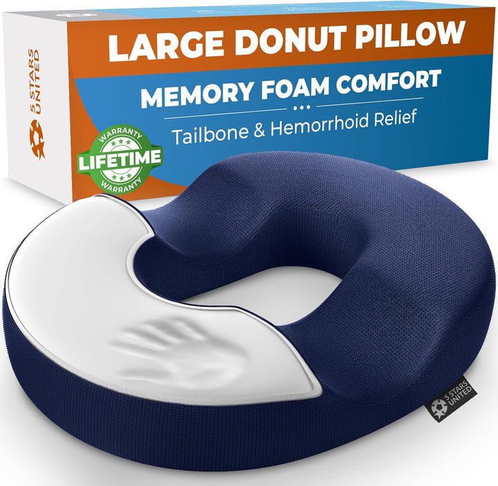Donut Pillow Hemorrhoid Tailbone Cushion – Large Cushion for Pain Relief – Coccyx, Prostate, Sciatica, Pelvic Floor, Pressure Sores, Pregnancy, Postpartum Recovery, Black