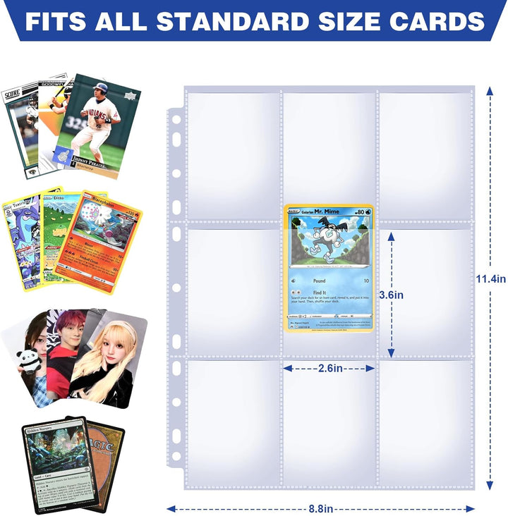 42 Pack 9 Pocket Double Side Card Sleeves Binder Sheets, Holds 756 Cards, Trading Card Binder Sleeves for 3 Ring Binder, Card Sleeve Pages for Baseball, Football, Business, TCG, Kpop Cards