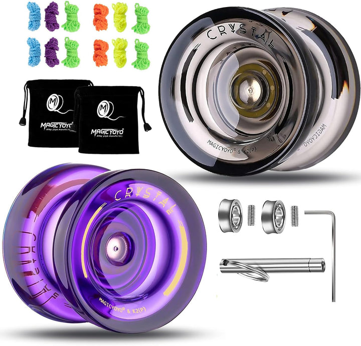 K2 Crystal Black Yoyo Professional, Responsive Yoyo for Kids Beginners with Extra Unresponsive Yo Yo Bearing, Pro Plastic Trick Yo Yo for Adults+12 Stings+Bearing Removal Tool+Storage Bag