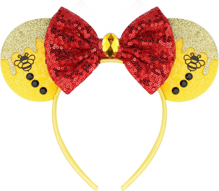 Mouse Ears, Sequin Mouse Ears Headband for Girls Women Halloween Birthday Party (Orange Bow)
