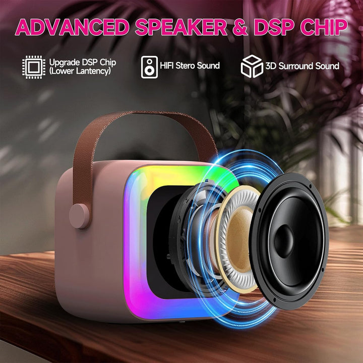 Mini Karaoke Machine for Kids Teen Adults, Kids Karaoke Machine with 2 Wireless Microphones and LED Lights Toys for Party, Home, Gifts for 4 5 6 7 8 9 10 11 12+ Years Girls Boys(Pink)