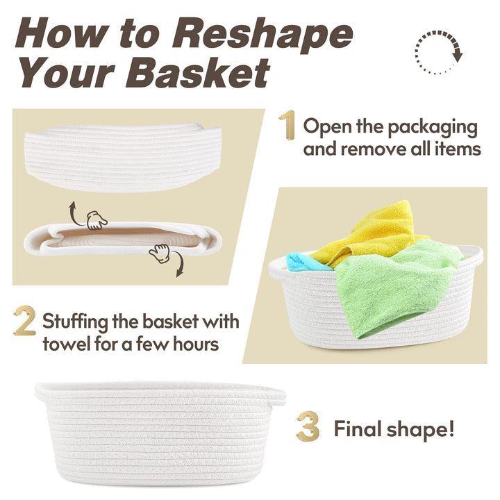 Small Woven Basket with Gift Bags and Ribbons Durable Baskets for Gifts Empty Small Rope Basket for Storage 12"X 8" X 5" Baby Toy Baskets with Handles, White
