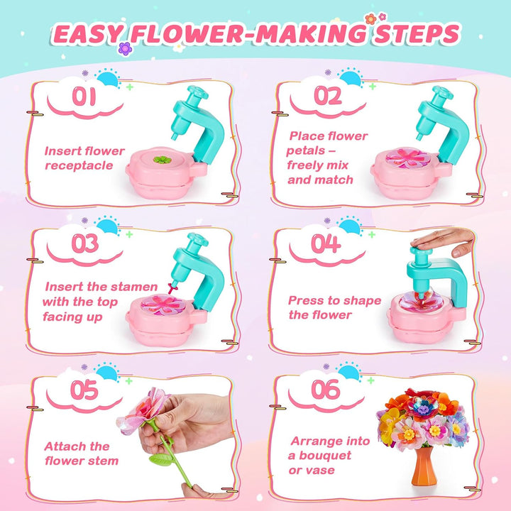 Flower Bouquet Toys, Arts and Crafts for Girls Ages 4-8, Gifts for 4 5 6 7 8 9 Year Old Girls, DIY Flower Making Toy Kit for Kids, Mess-Free Fun & Educational Activities for Preschool Kids
