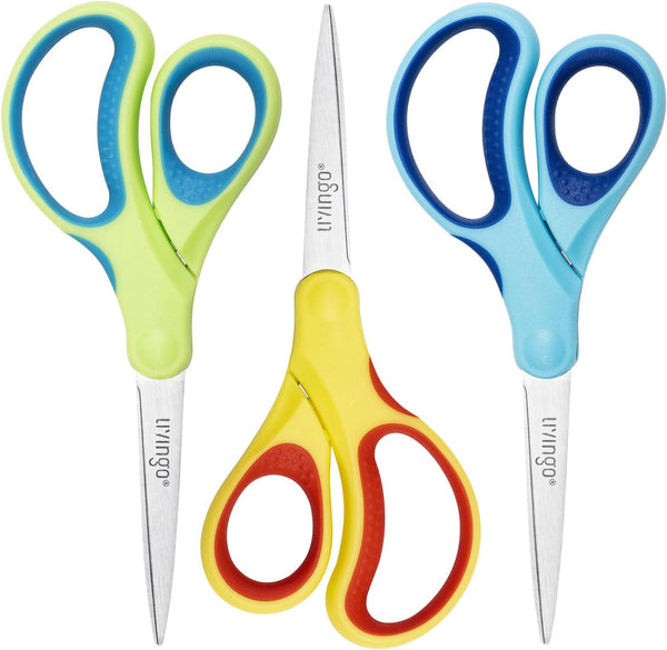 Student Scissors for School: 7 Inch 3 Pack Sharp Pointed Tip Teacher Scissors for Kids Middle High School College Classroom Craft, Comfortable Grip, Right Left Handed, Blue, Green, Yellow
