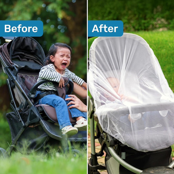Mosquito Net for Baby Stroller and Crib - Durable Mesh Bug Net Cover with Elastic Edge - Fits Strollers, Bassinets, Playards, and Mini Cribs - Travel Essential for Newborns - 63X64-Inch (White)