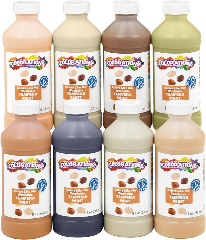 Paraben-Free Washable Tempera Paint for Kids - 8 Ounce Bottles, Set of 6 Primary Colors, Non-Toxic and Made in the USA