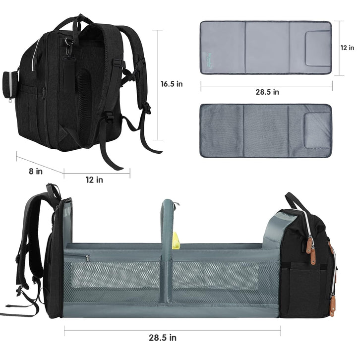 Diaper Bag Backpack – Large Capacity Baby Diaper Bag with Changing Pad, Waterproof Travel Backpack for Boys & Girls, Multi-Function Baby Bag with USB Charging Port, Black