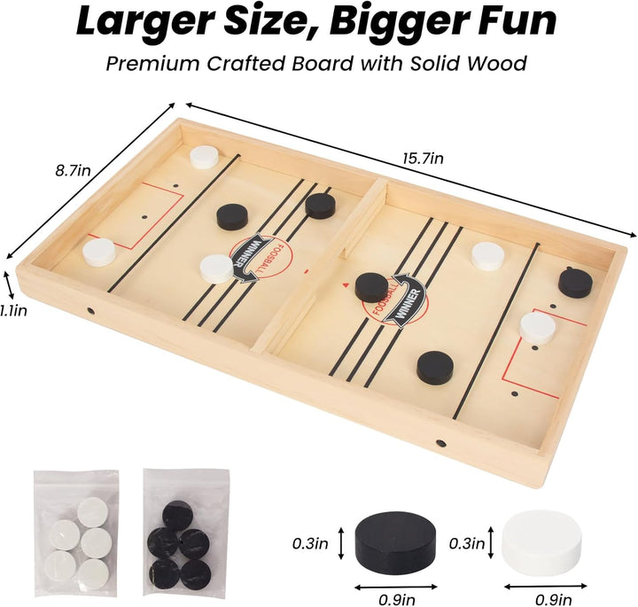 16 in Fast Sling Puck Game,Wooden Hockey Super Foosball Table,Desktop Battle Parent-Child Interaction Winner Slingshot Game,Adults and Kids Family Toys